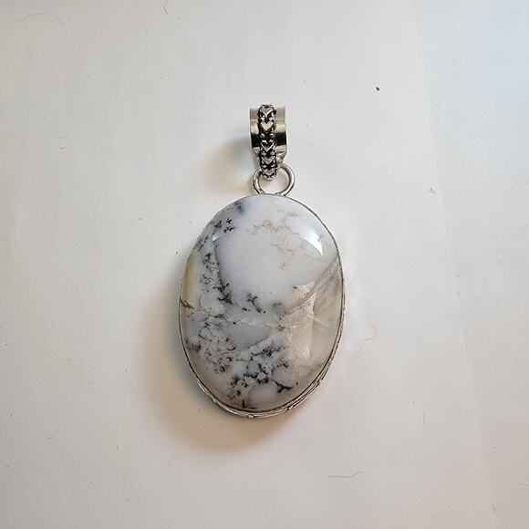 Ornate Sterling Silver Pendants Necklace with Handmade Dendritic Opal Jewelry - Picture 2 of 10